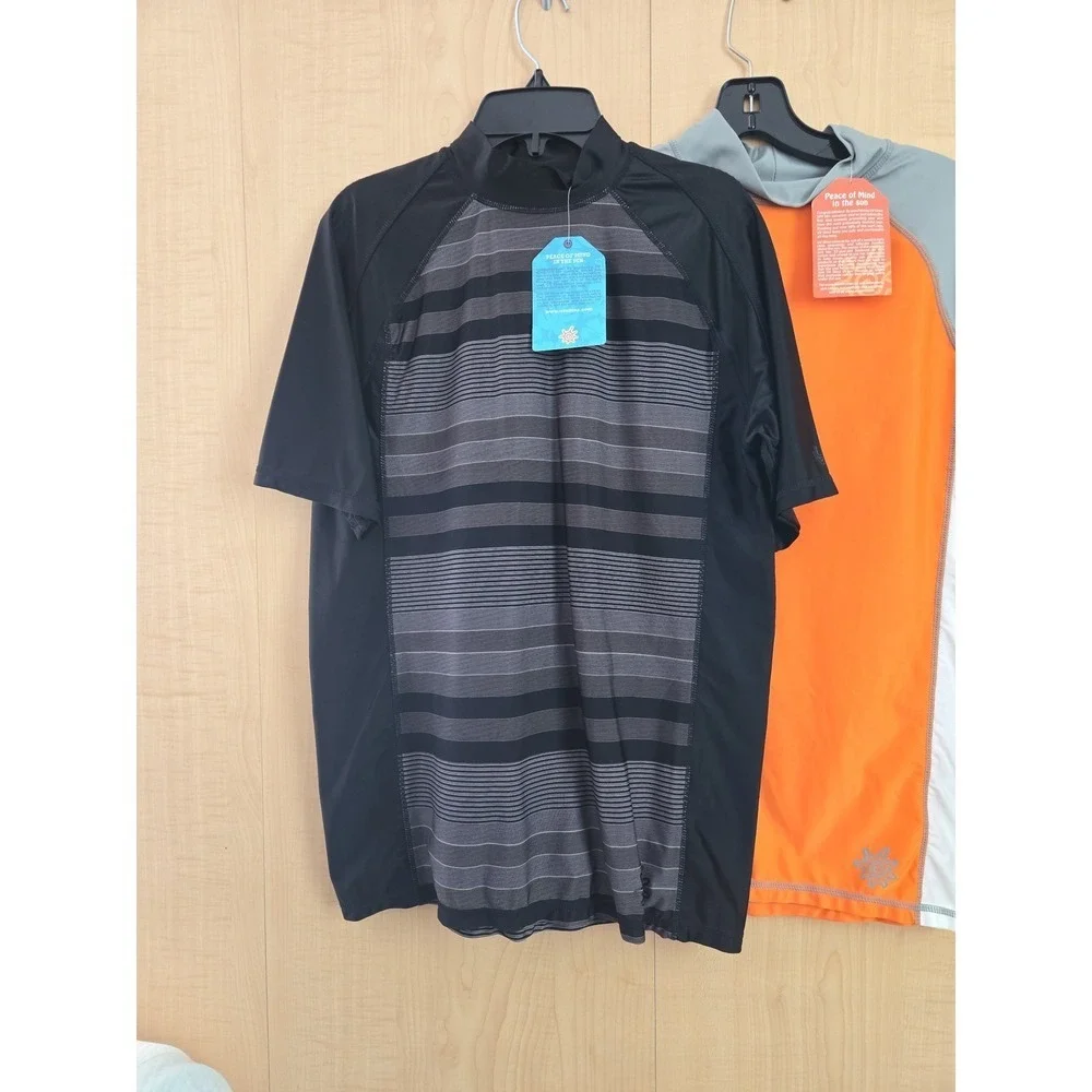 UV Skinz Mens UPF 50+ Short Sleeve Rash Guard Bundle Black Orange Small 2 Pack